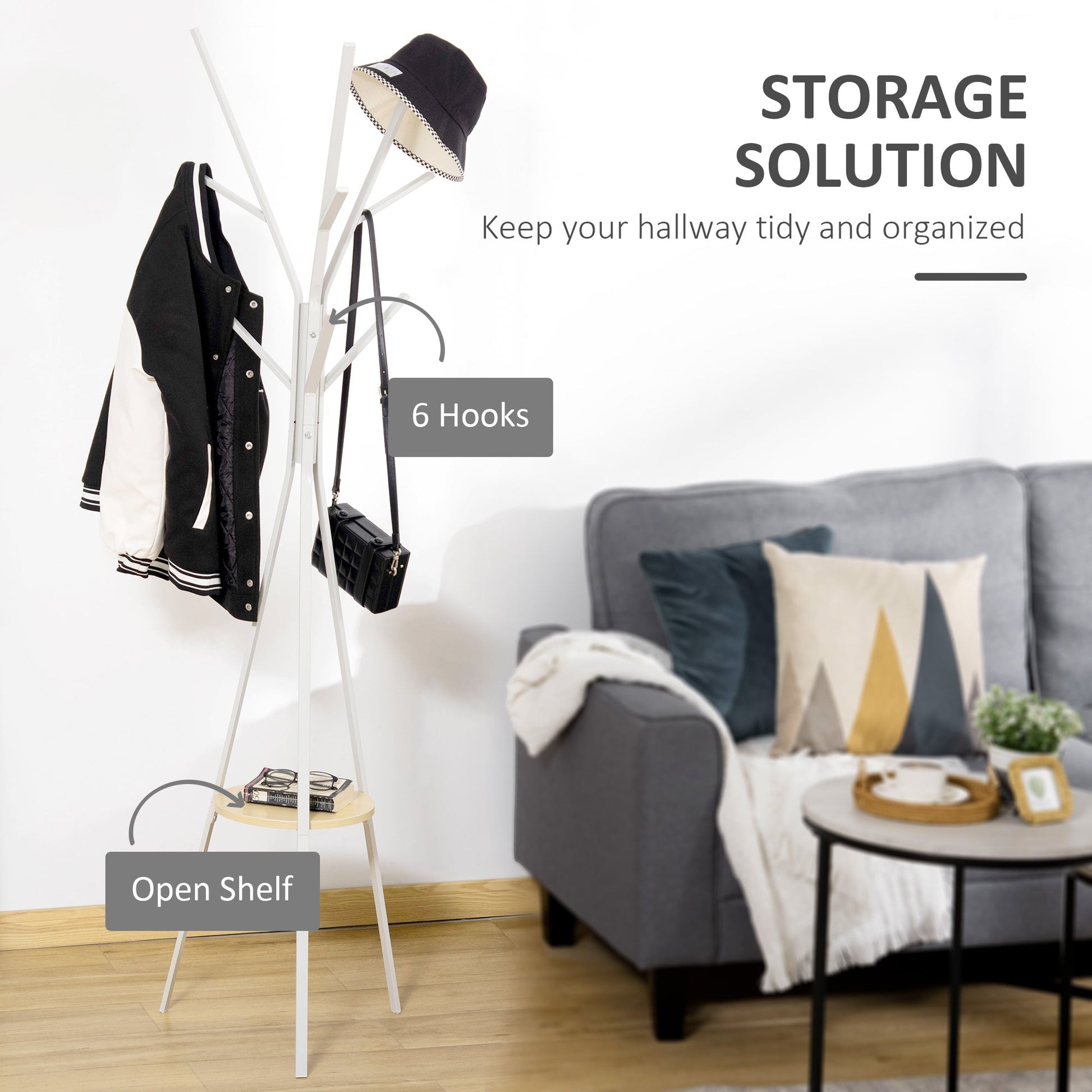 Modern White Coat Hanger for Entrance / Living Room | 45x45x180cm - Borgè