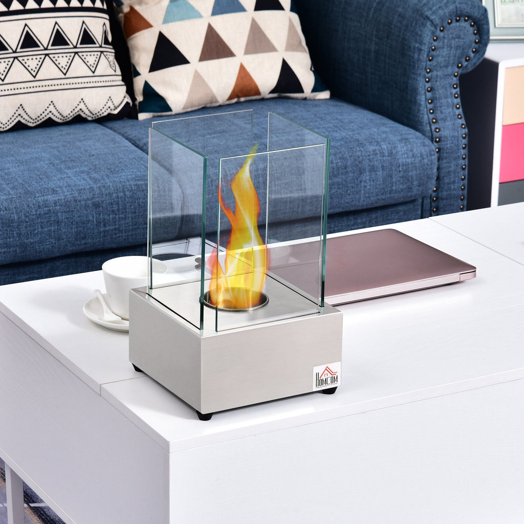 Homcom Biocamino in steel and glass for interior and exterior - gray - Borgè