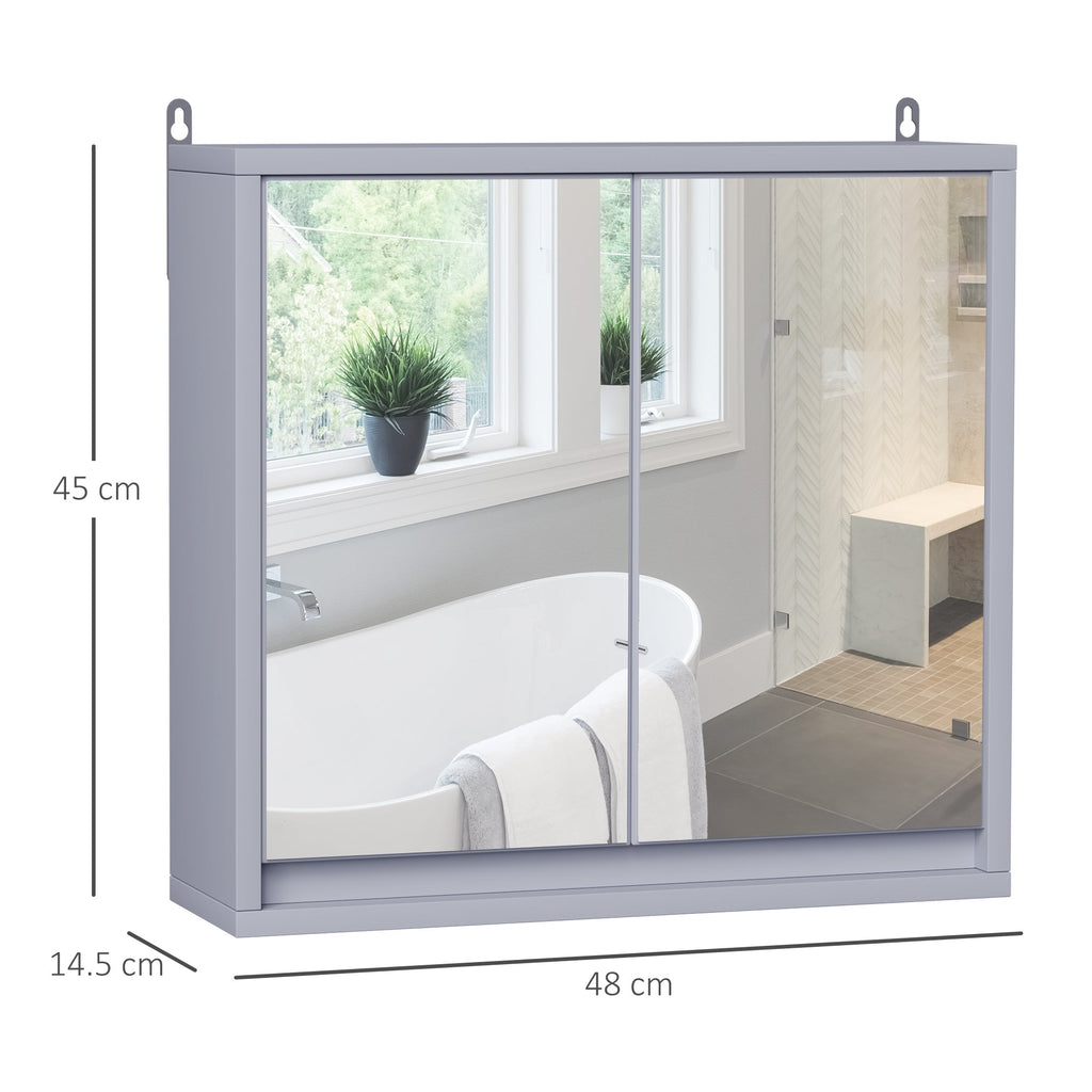 Homcom double glass cabinet with adjustable shelf with wood walls 48x14.5x45cm gray - Borgè