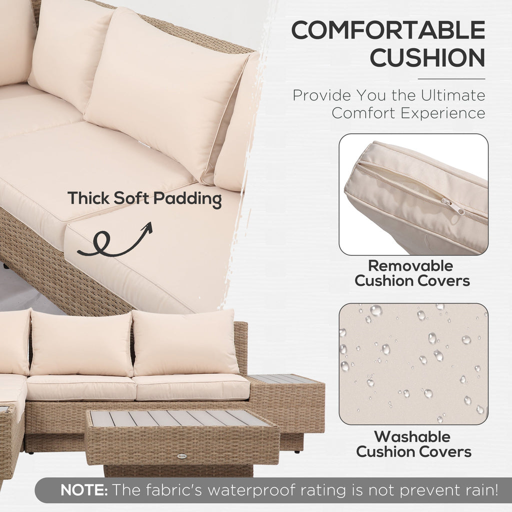 4-Piece Rattan Garden Set, Corner Sofa with Cushions and Coffee Tables, Black and Light Brown - Borge' Group Limited