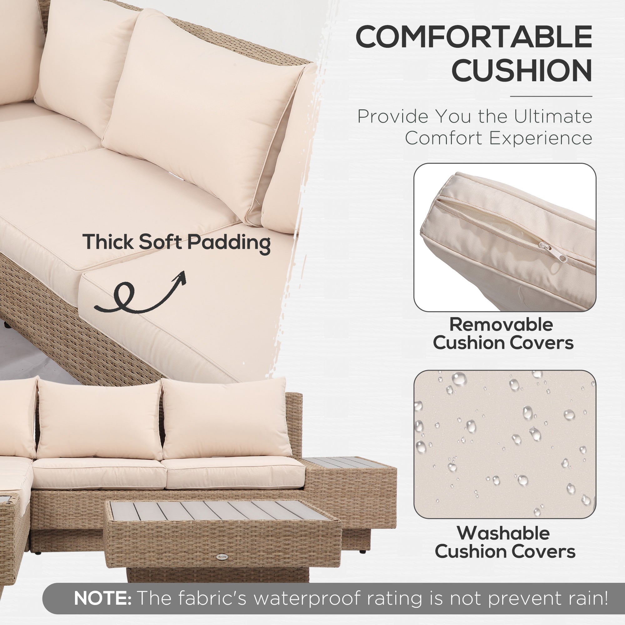 4-Piece Rattan Garden Set, Corner Sofa with Cushions and Coffee Tables, Black and Light Brown - Borge' Group Limited