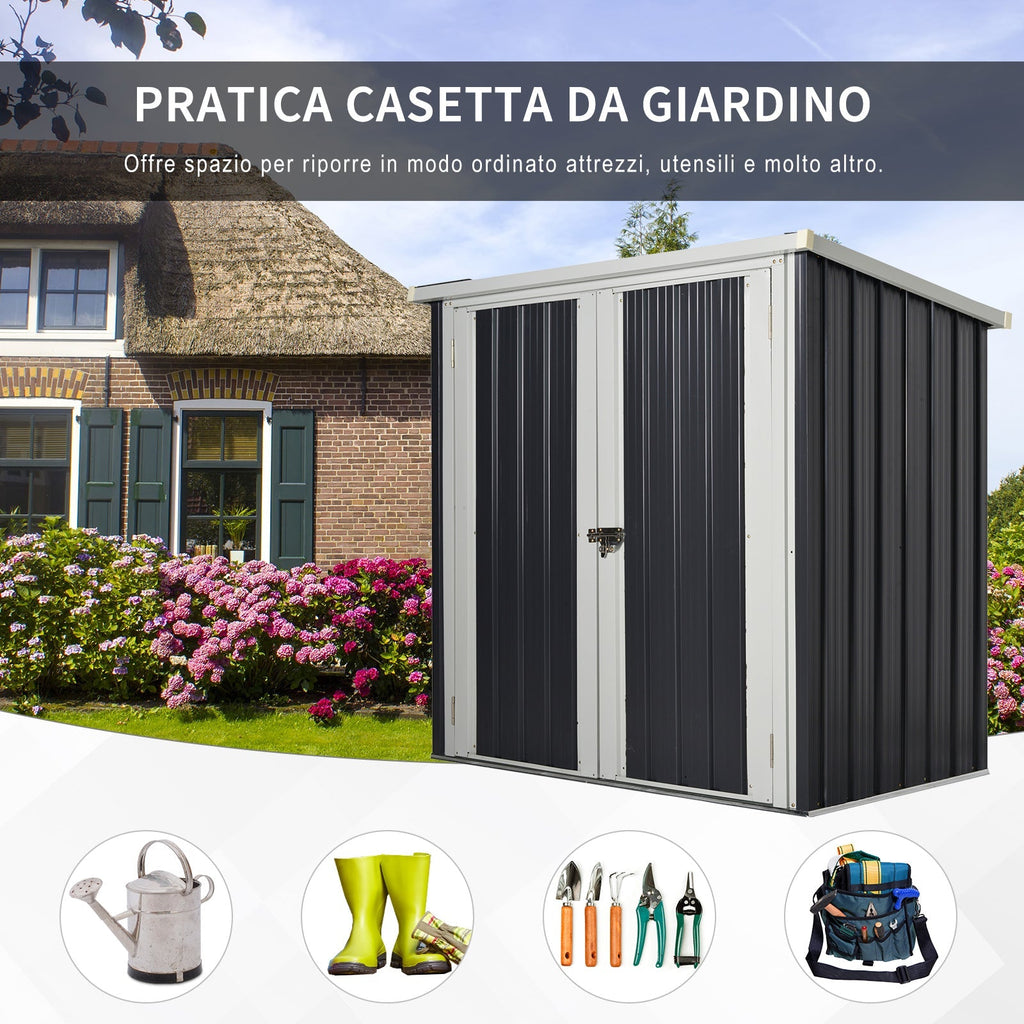 Steel Sheet Garden Shed with Double Door, 147x86x134cm, Black and White - Borge' Group Limited