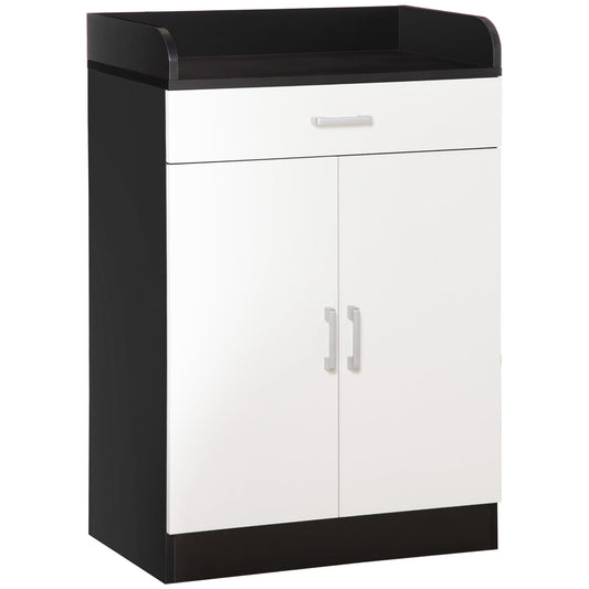 cabinet with drawer and adjustable shelf for kitchen, living room and antechamber, in MDF, 60x40x90cm, black and white