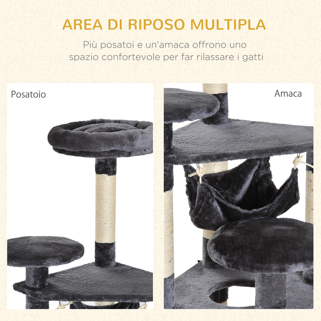 4-Tier Cat Tree with Hammock, Natural Sisal Plush Platforms, 132cm Height, Grey 4.8 (25) - Borge' Group Limited