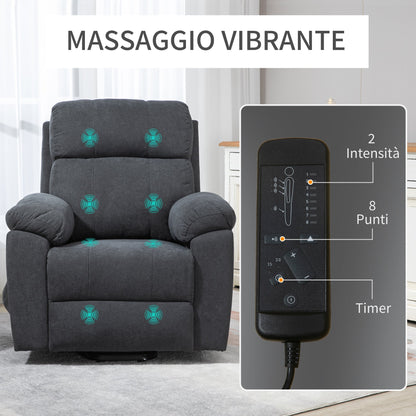 Reclinable Grey Armchair with Lift Assist up to 135 ° and 8 massage points | Remote Control and footrest 85x94.5x103 cm - Borgè