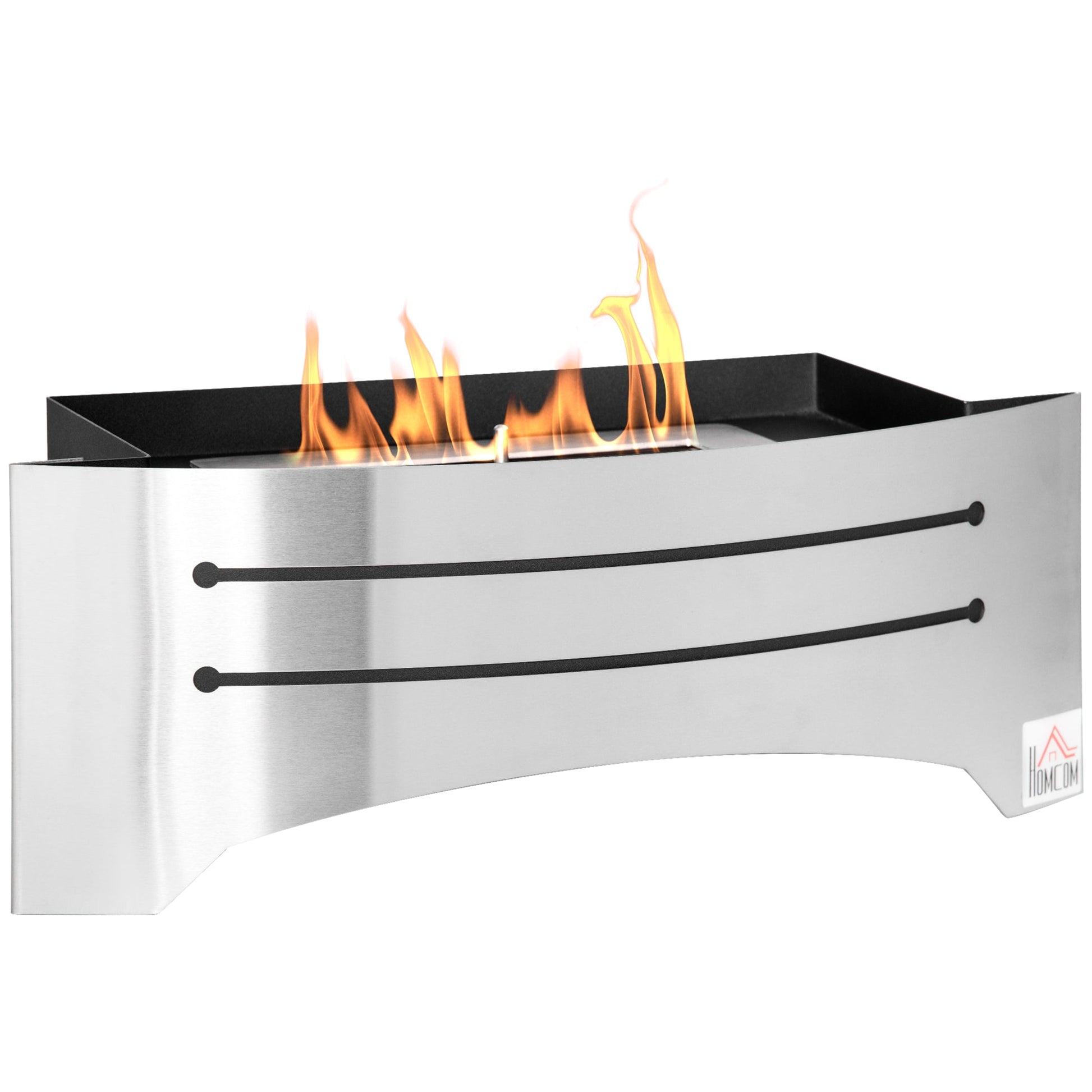 Bioethanol fireplace in stainless steel, 3h combustion with 1.5L tank and 25m² coverage, 45x18x17 cm, silver - Borgè