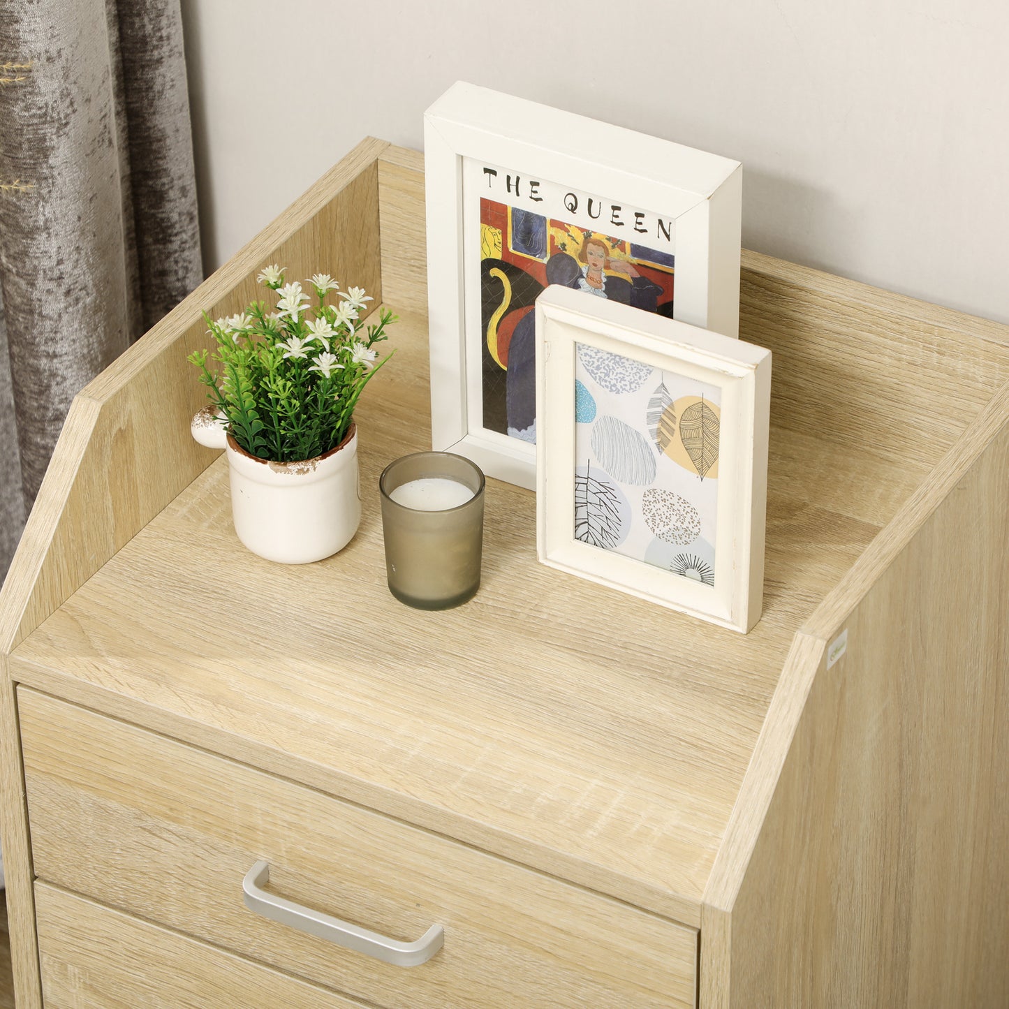 Wooden designer winner with 4 drawers, wheels and raised edges, 40x36x65cm, natural wood - Borgè