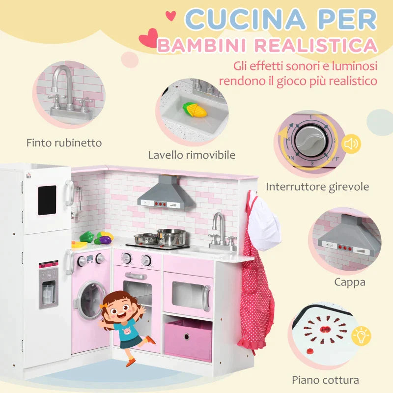 Kitchen for children 3-6 years old with realistic cooking lights and kitchen utensils | 84x93.5x85 cm - Borgè