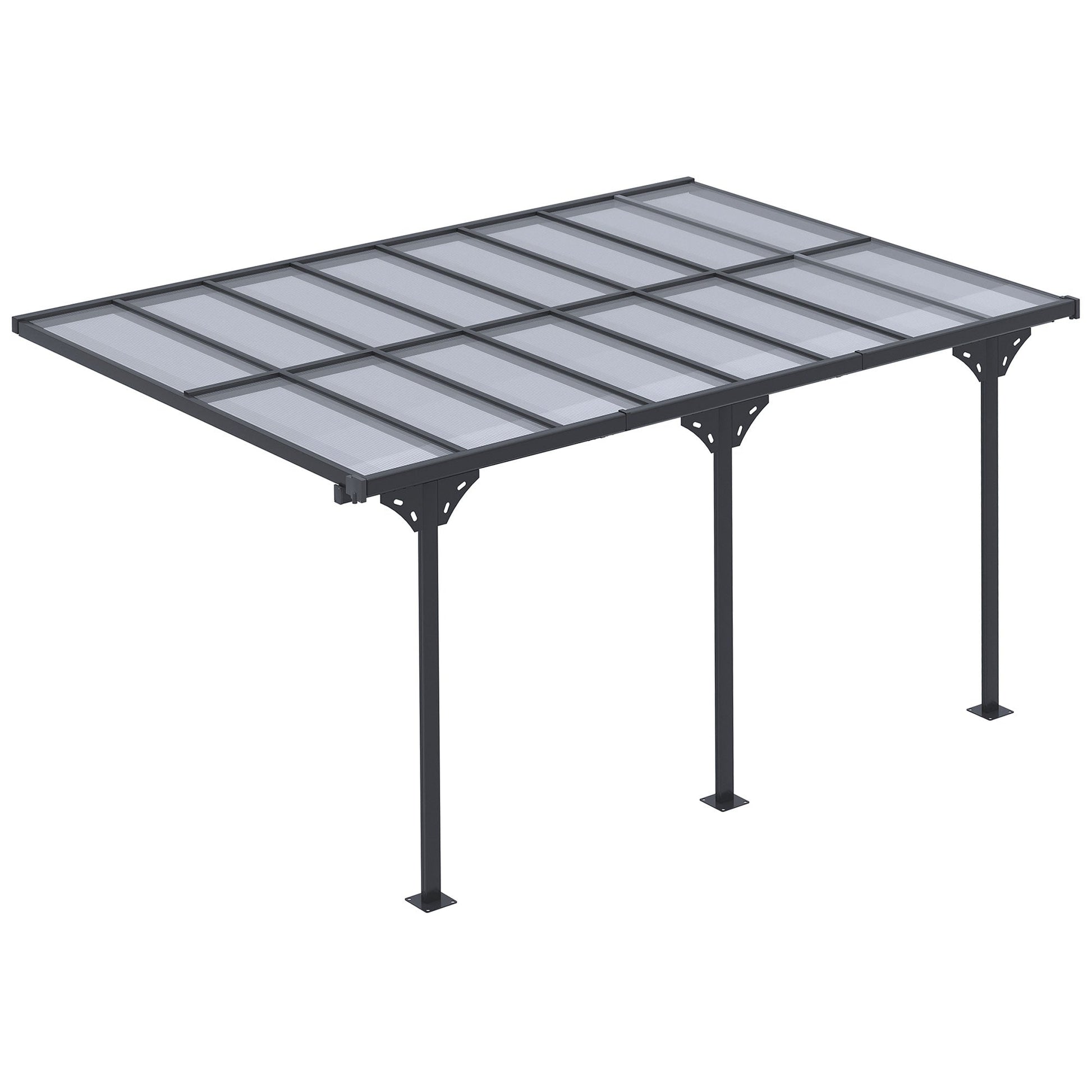 Outsunny pergola leaning against polycarbonate and aluminum garden, adjustable installation, Grey - Borgè