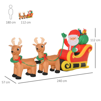 Inflatable Santa Claus with Sled and 2 reindeer and LED lights | 240CM - Borgè