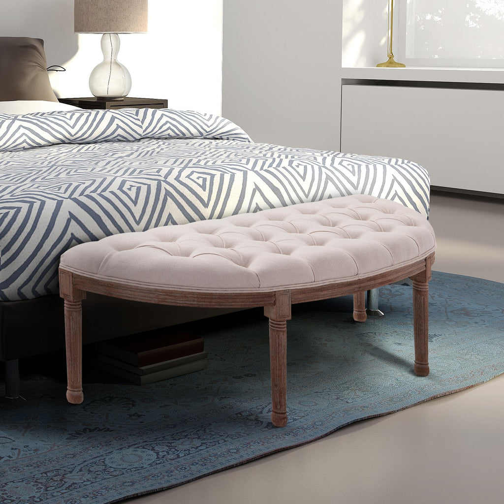 semicircular fundalet with wooden structure and chesterfield style padding beige 140.5x51x48cm - Borgè