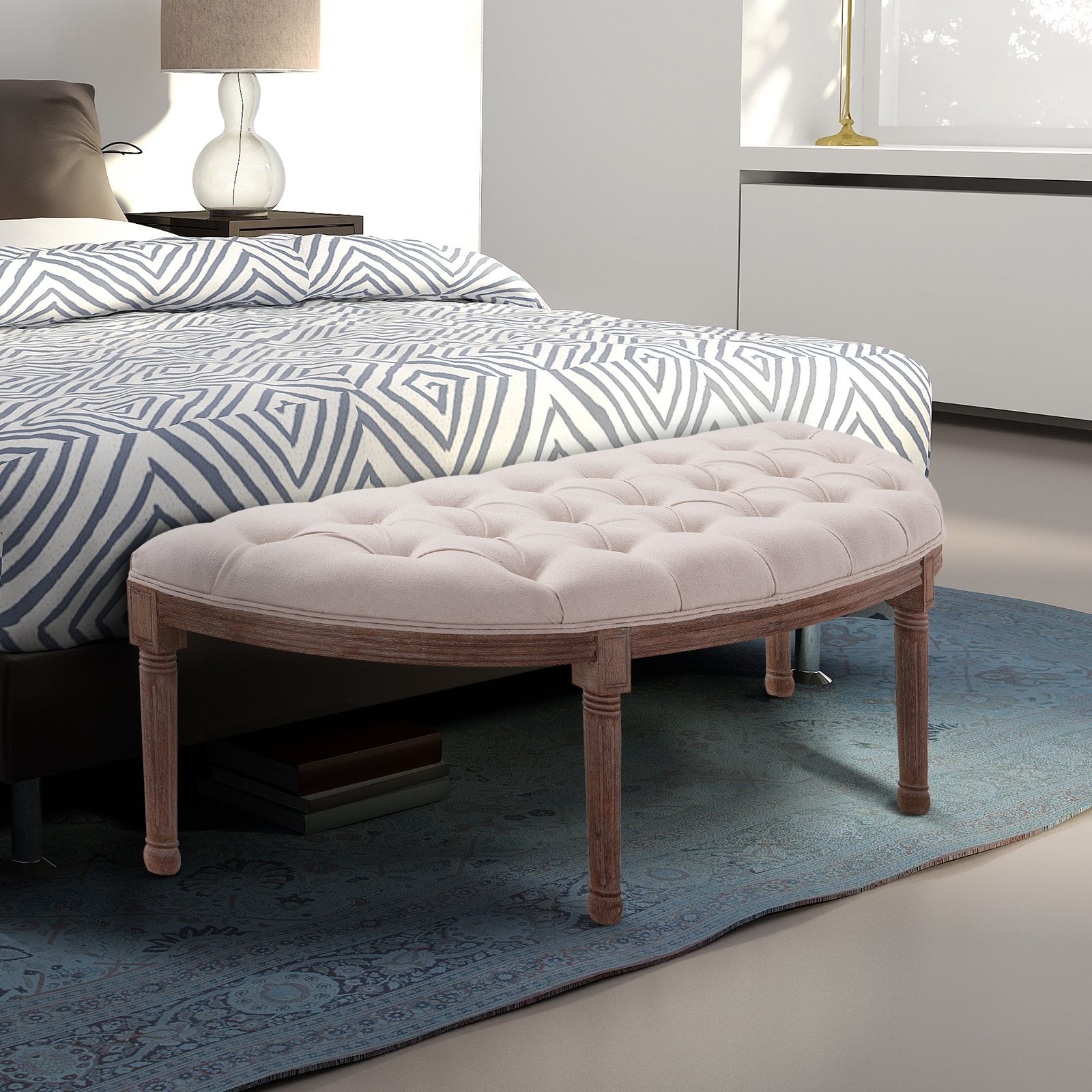 semicircular fundalet with wooden structure and chesterfield style padding beige 140.5x51x48cm - Borgè