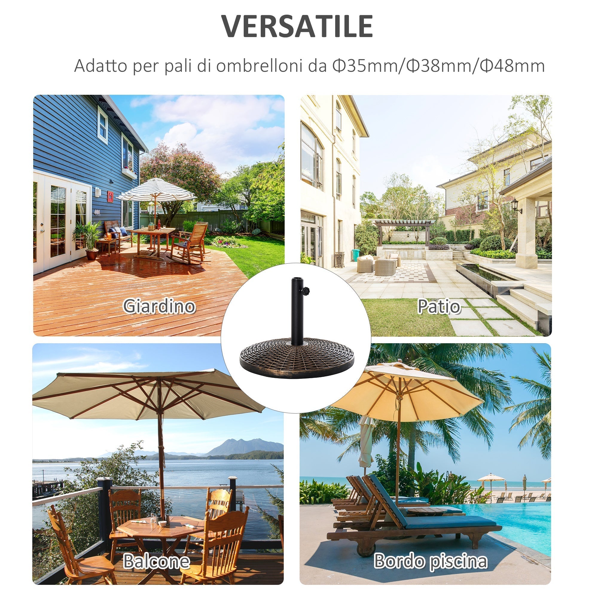25kg Round Plastic Rattan Effect Umbrella Base for 35mm, 38mm, 48mm Poles - Borge' Group Limited