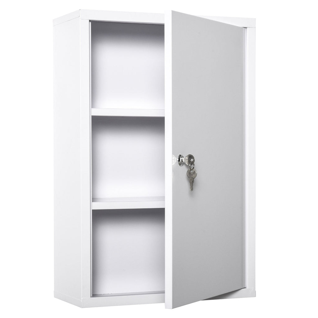 Kleankin 3 -level medicinal cabinet in steel with 2 keys and wall assembly, 40x18x60 cm, white - Borgè