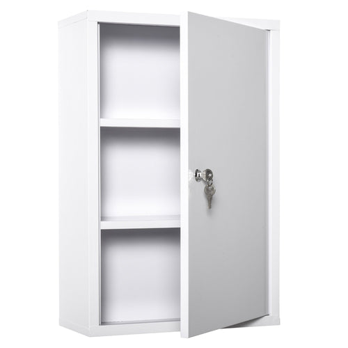 Kleankin 3 -level medicinal cabinet in steel with 2 keys and wall assembly, 40x18x60 cm, white - Borgè