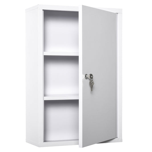 Kleankin 3 -level medicinal cabinet in steel with 2 keys and wall assembly, 40x18x60 cm, white