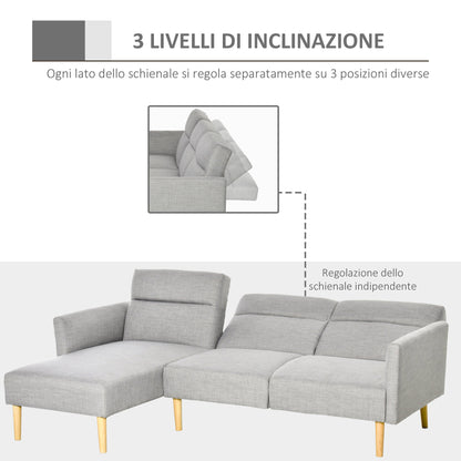 Homcom sofa bed 3 seats, angular sofa in gray fabric with adjustable backrest, Scandinavian style, 207x146x80cm - Borgè