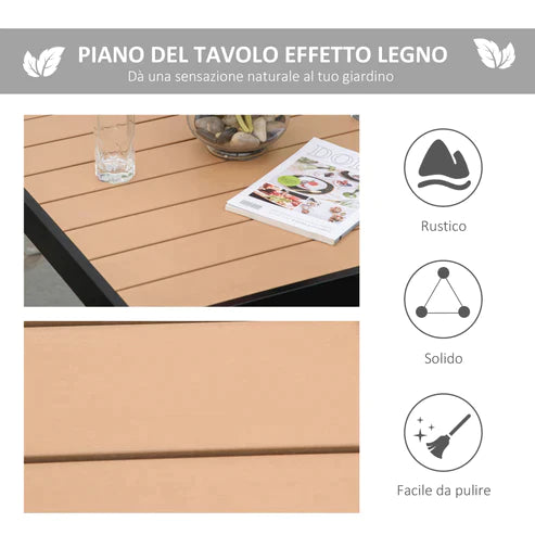 6-Seater Garden Table in Aluminum and Plastic, Black and Wood Color - Borge' Group Limited