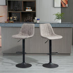 Set 2 bar stools with backrest, footrests and adjustable industrial style height, Grey - Borgè