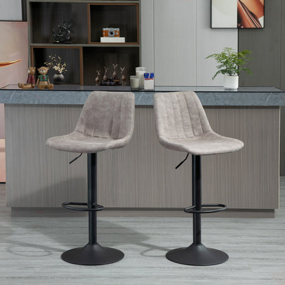 Set 2 bar stools with backrest, footrests and adjustable industrial style height, Grey