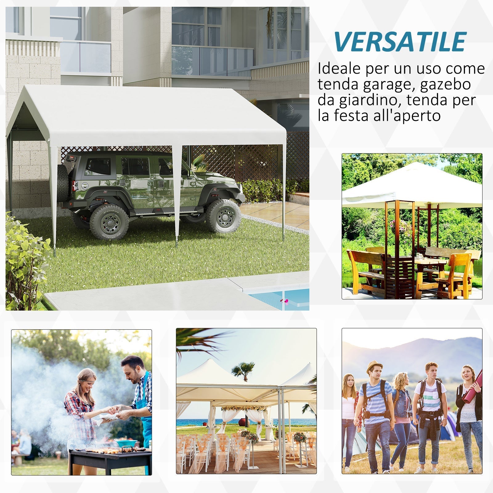 ARMENIA | Portable Garage 4x4m with UV, Rain and Wind Proof Canopy for Vehicles, Weddings and Parties - White - Borge' Group Limited