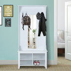 BELLINI | White Entrance Hall Wall Unit with Hangers and Shoe Rack | 80x40x170cm - Borgè