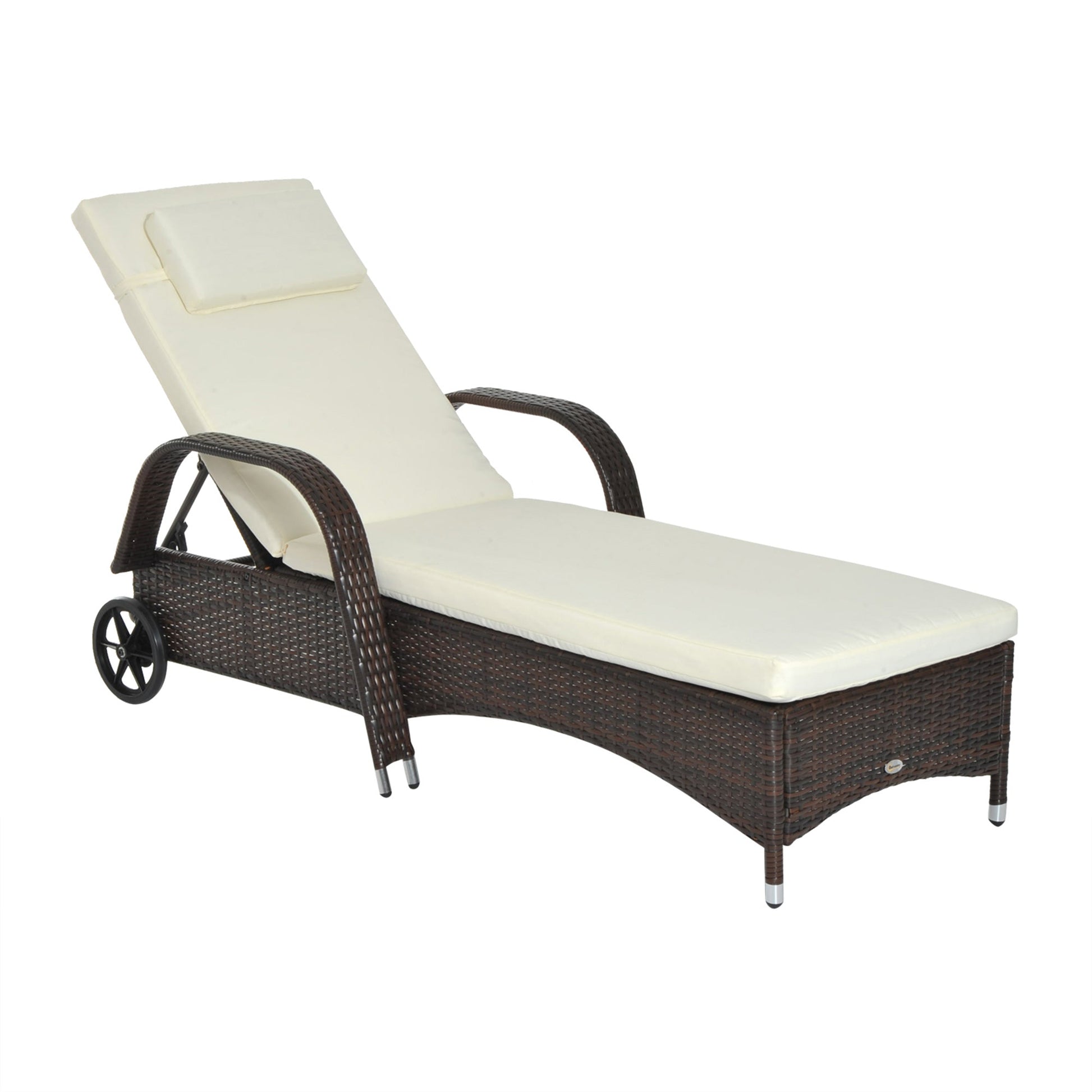 Garden sun bed, deck chair with wheels for beach in rattan adjustable height - Borgè