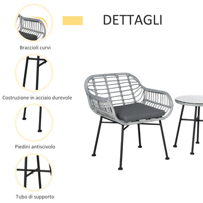 RABAT | Garden Furniture Set in Rattan PE with Table and 2 Chairs - Borgè