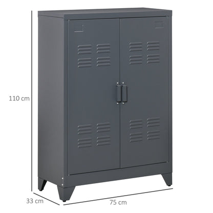 Multiuse cabinet 2 doors industrial style, metal locker for home and garage - Grey - Borgè