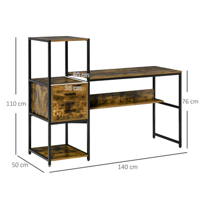 Homcom pc desk with chipped shelf and drawers and steel, 140x50x110cm - Borgè