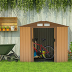 Garden Shed Tool Shed in Sheet Metal with Sliding Doors, 213x130x185cm, Yellow - Borge' Group Limited