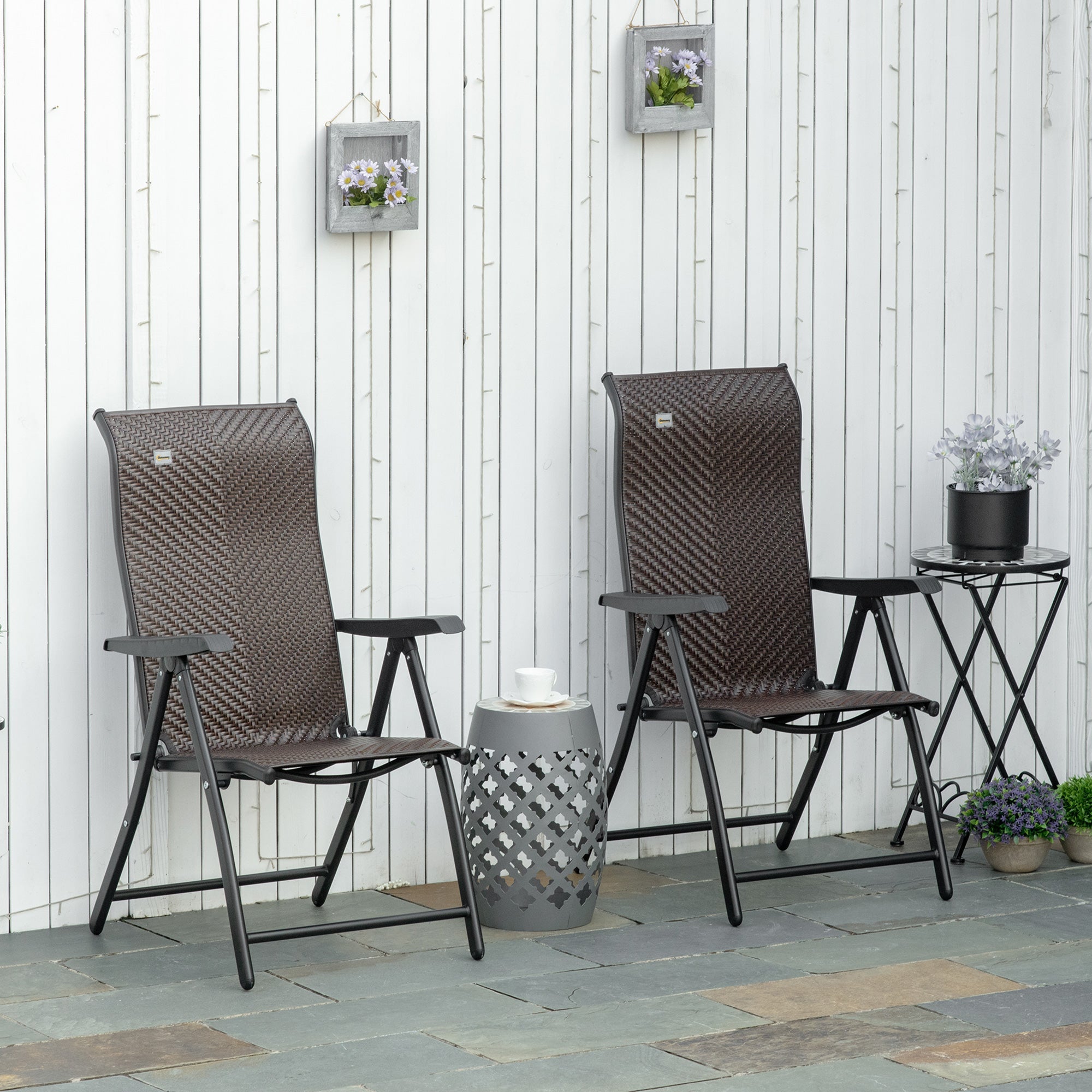 Set of 2 Folding PE Rattan Garden Chairs, 7-Position Backrest, 71x58x111cm - Borge' Group Limited