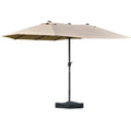 Double Garden Umbrella 460x270cm, Outdoor Umbrella with Crank Opening, Cross Base and Ballast, Steel and Khaki Polyester - Borge' Group Limited
