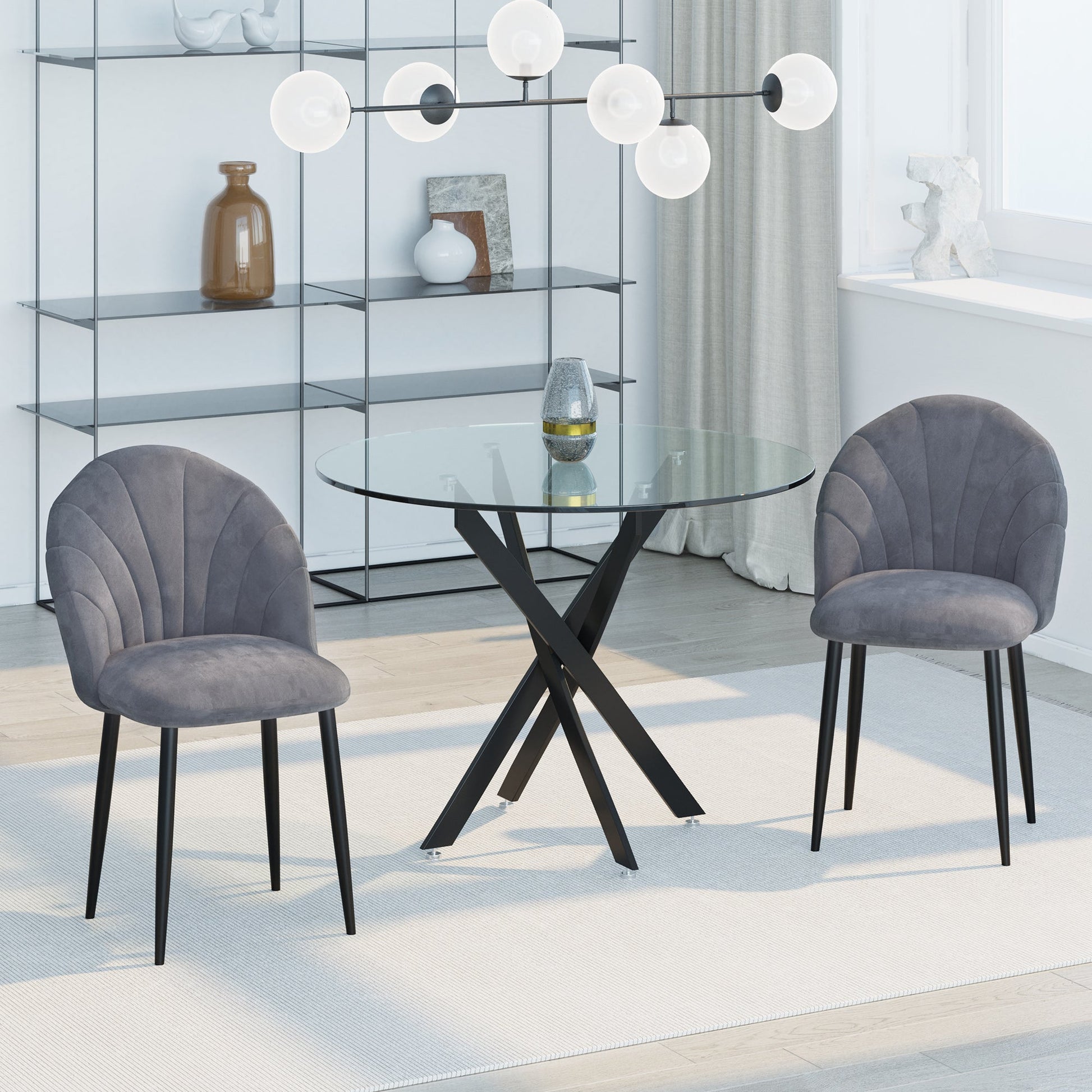 set 2 chairs for dining room padded with Nordic design in metal and Grey velvet - Borgè