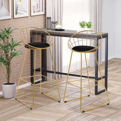 GOLDENBAR | Set of 2 High Bar Stools with Velvet Cushion - Borgè