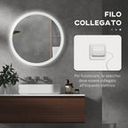 kleankin Round Bathroom Mirror with LED Lights, Wall-Mounted Dimmable Makeup Mirror with 3 Temperature Colours, Defogging Film, Memory Function, Hardwired, 70 x 70 cm - Borgè