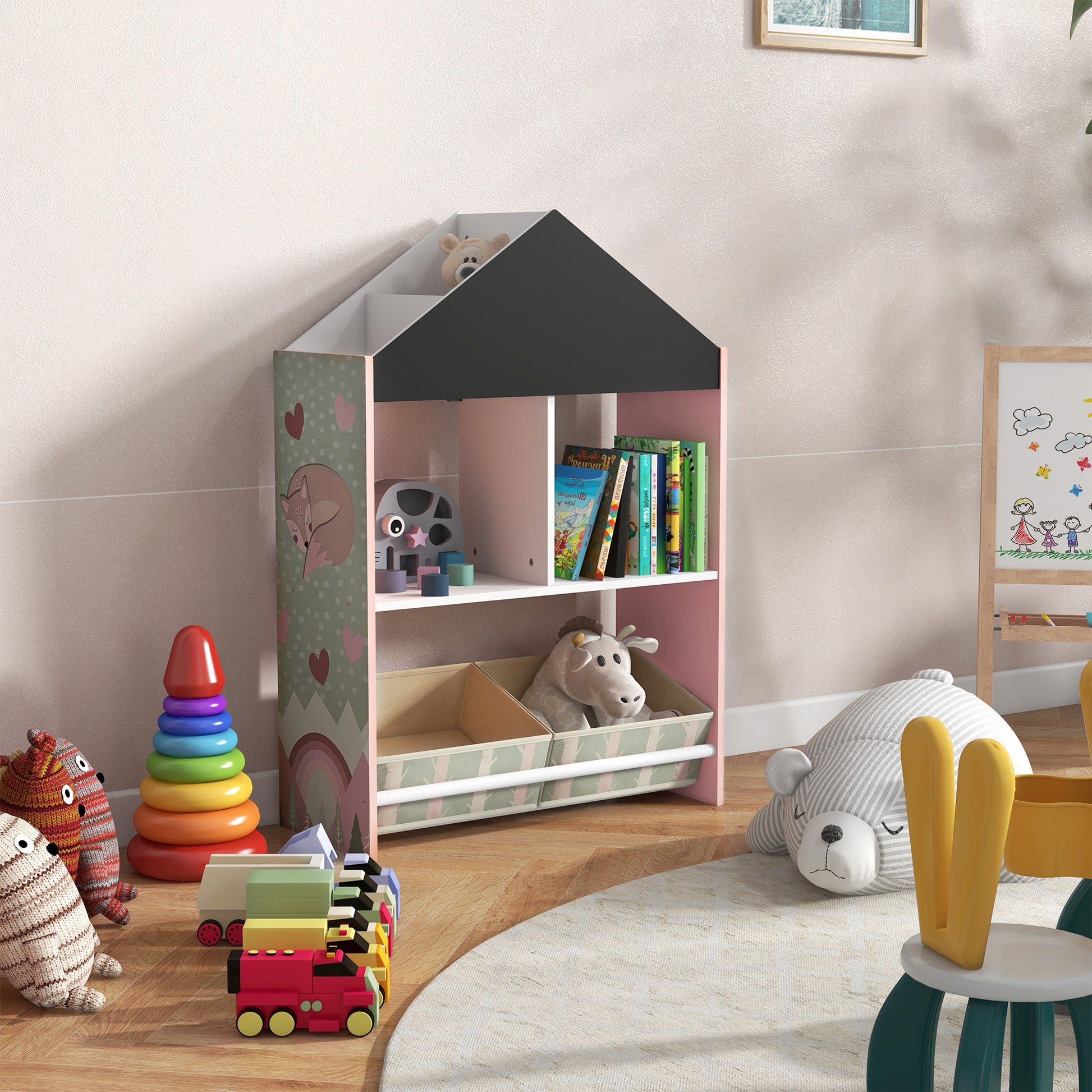 Zonekiz Keeping shelf for children with removable shelves and drawers, pink - Borgè