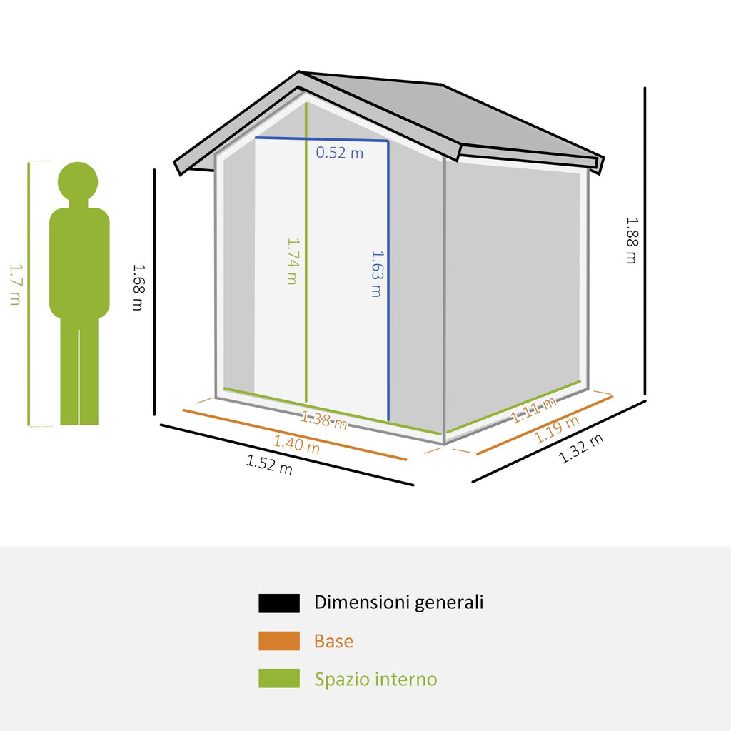 Steel Tool Shed with Sloped Roof and 4 Air Vents, 152x132x188cm, Dark Grey - Borge' Group Limited