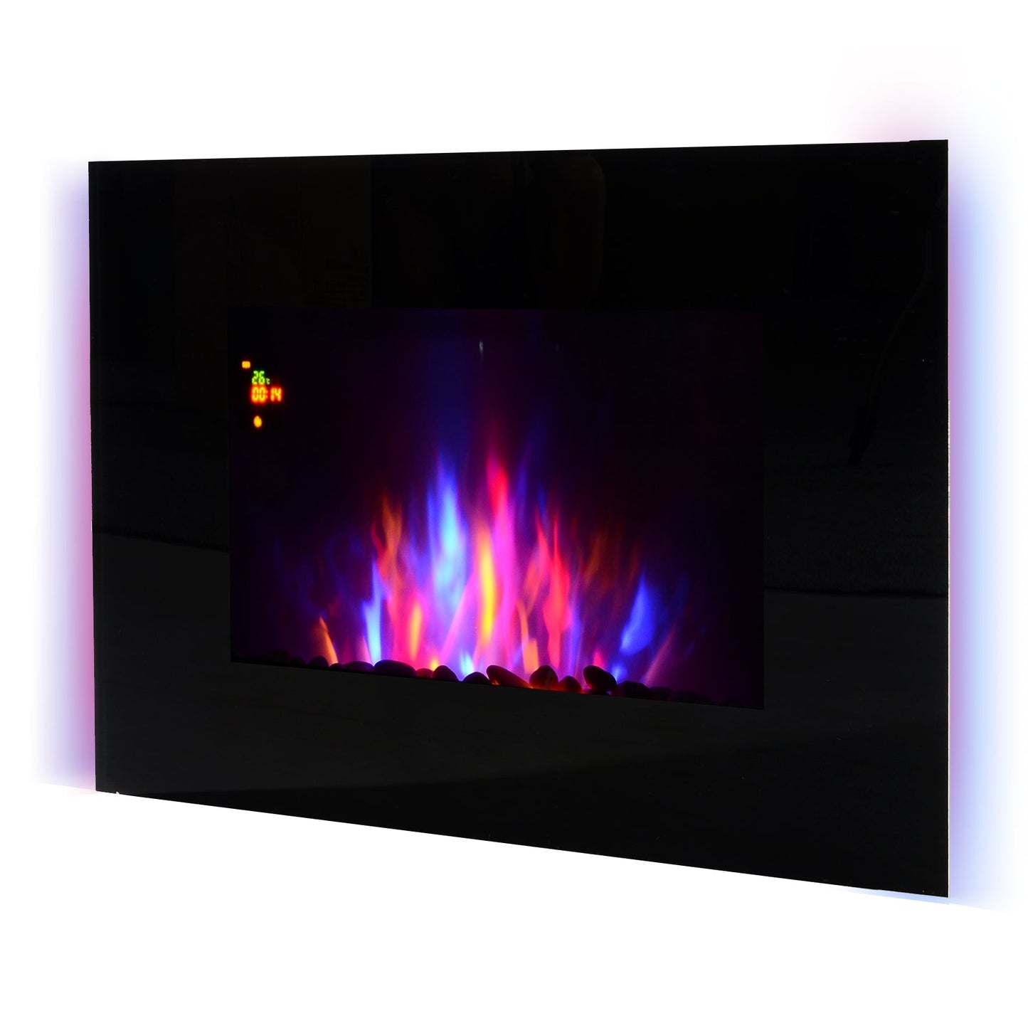 Homcom Wall or Earth 2000W Electric Fireplace With Led Flame 7 Colors, Black, 90x56x9.5cm - Borgè