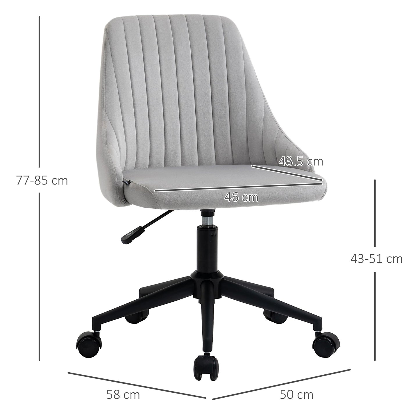 Vicetto swivel ergonomic office chair with adjustable velvet - Grey height - Borgè