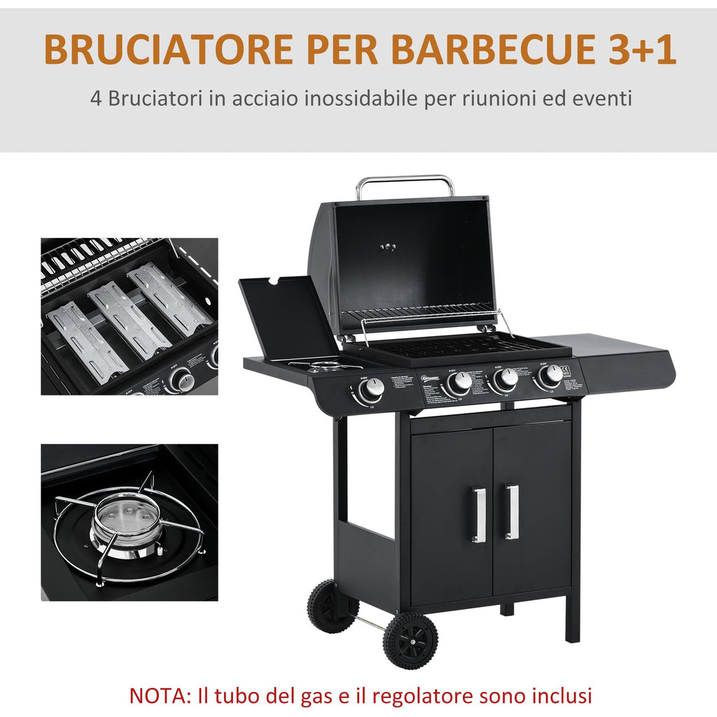 Black Gas Barbecue with 11.6kw Burners, Stove and Shelves - Borge' Group Limited