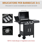 Black Gas Barbecue with 11.6kw Burners, Stove and Shelves - Borge' Group Limited