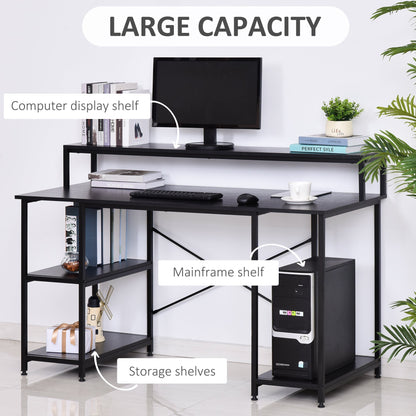 computer desk with shelves for monitor and CPU, home office desk, study and work, black, 140 x 60 x 93cm - Borgè