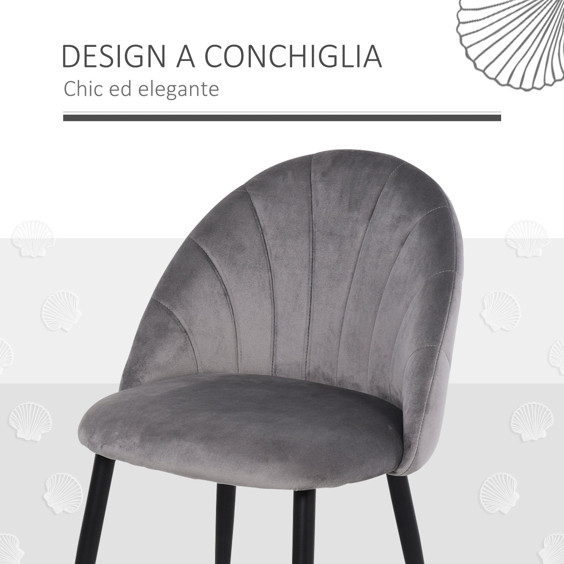 set 2 chairs for dining room padded with Nordic design in metal and Grey velvet - Borgè