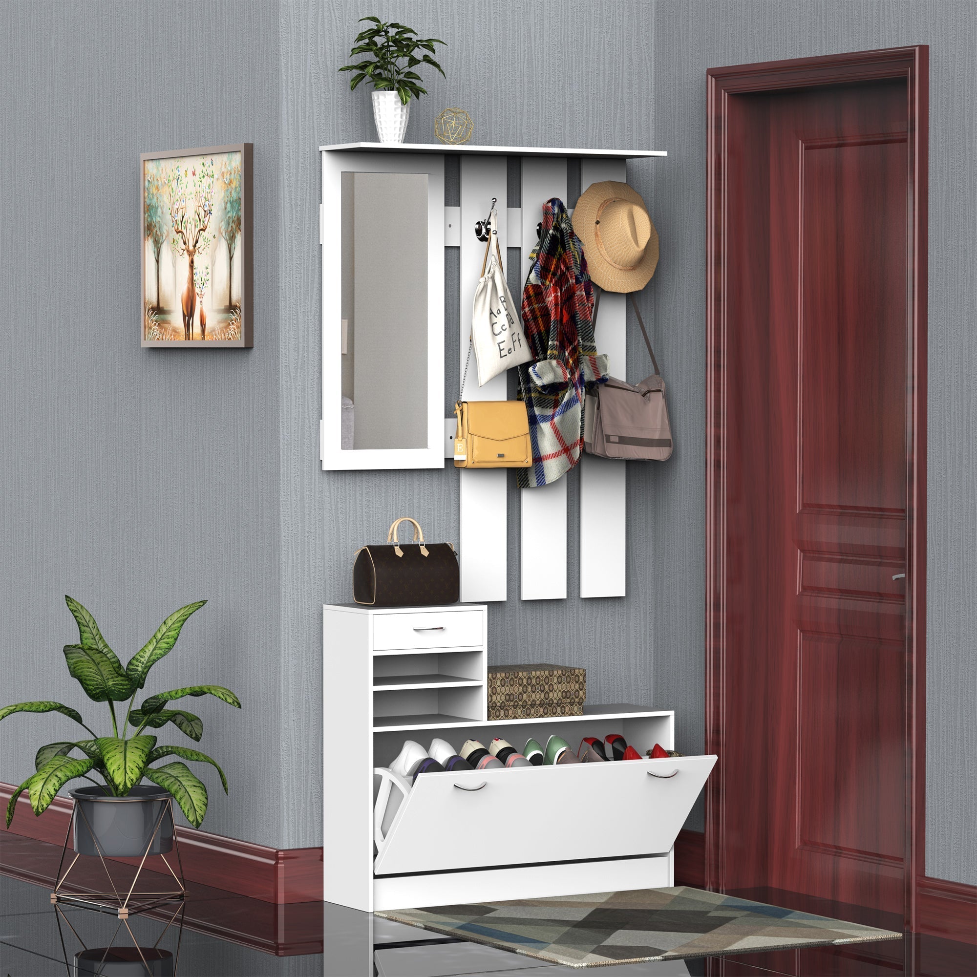 Homcom Modern Entry Mobile Wardrobe Set AppendaBiti, Mirror and Scarp 3 in 1, in white wood - Borgè