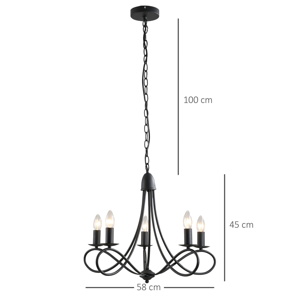 ceiling chandelier in black braided steel with 5 candles - Borgè