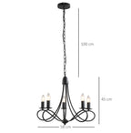 ceiling chandelier in black braided steel with 5 candles - Borgè