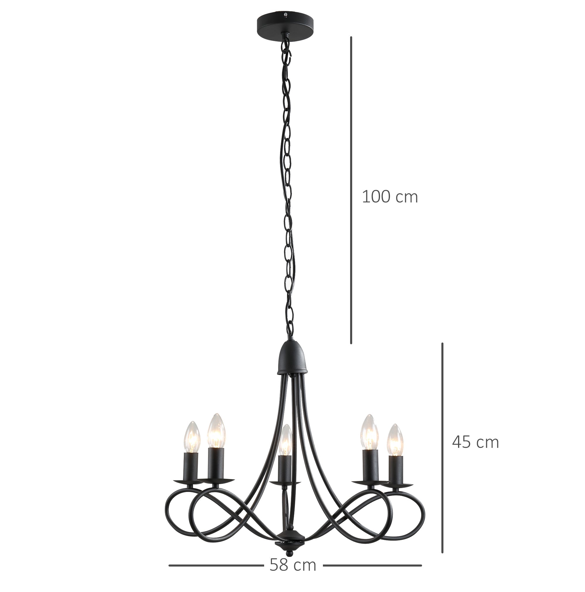 ceiling chandelier in black braided steel with 5 candles - Borgè