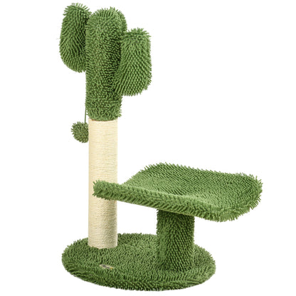 Green and white Cactus Shaped Cat Tree with playing ball | 35x31x55.5 cm - Borgè