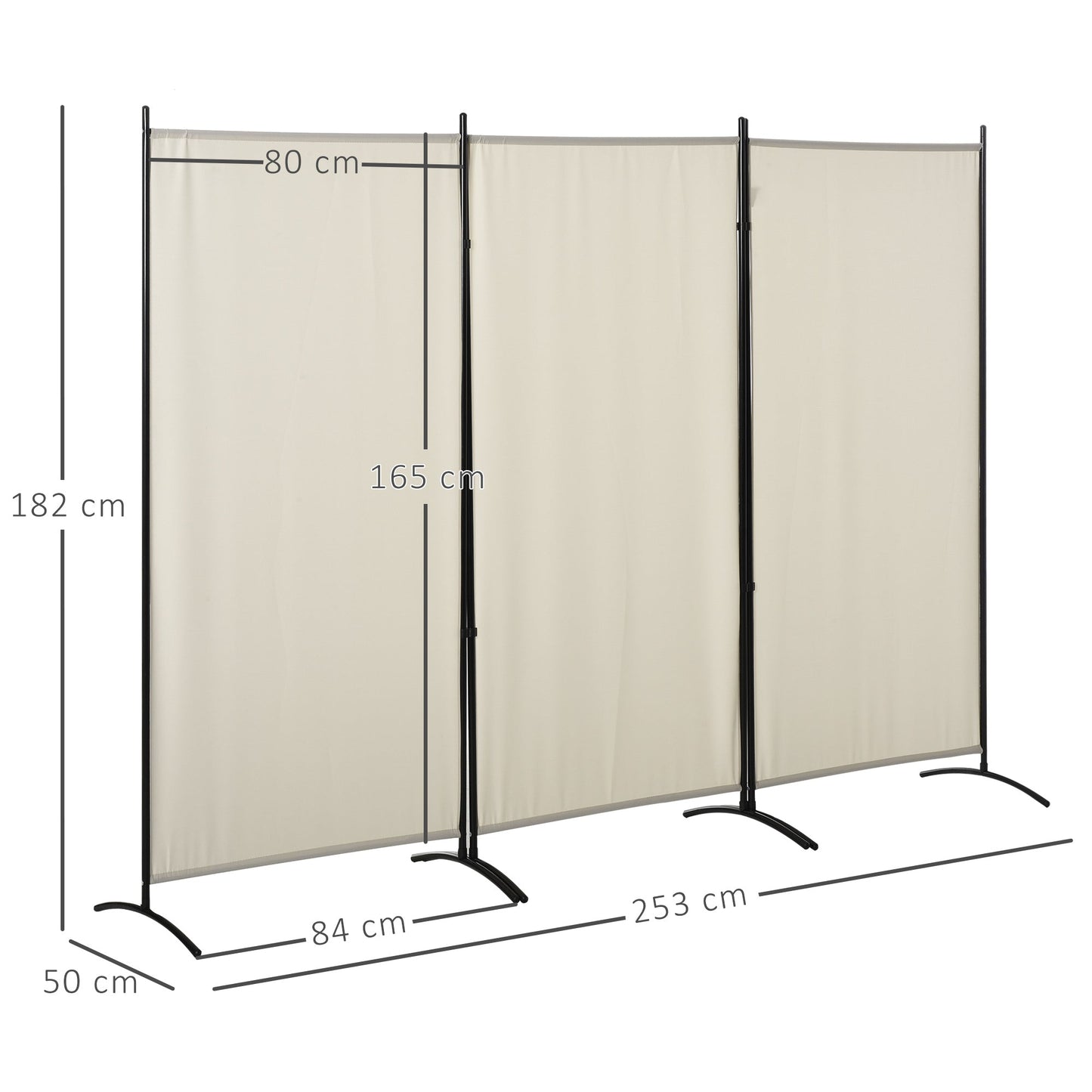 Folding 3 Panel Panels, Sideplain Divisory for metal environments and polyester 253x50x182cm Beige